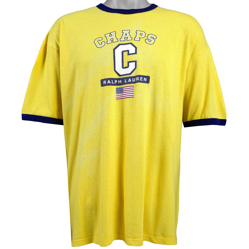 Ralph Lauren (Chaps) - Yellow Spell-Out T-Shirt 1990s Large Vintage Retro