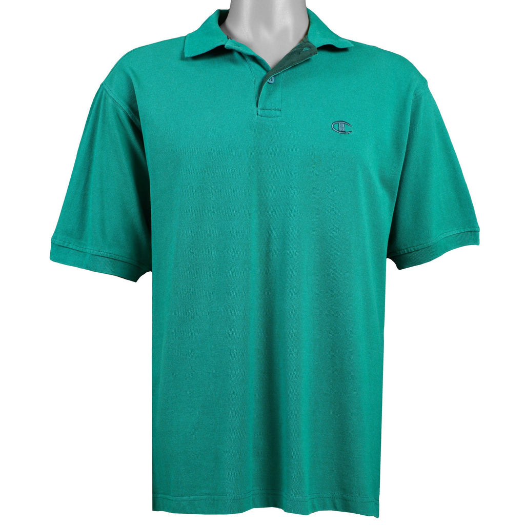 Champion - Green Polo T-Shirt 1990s Medium Vintage Retro