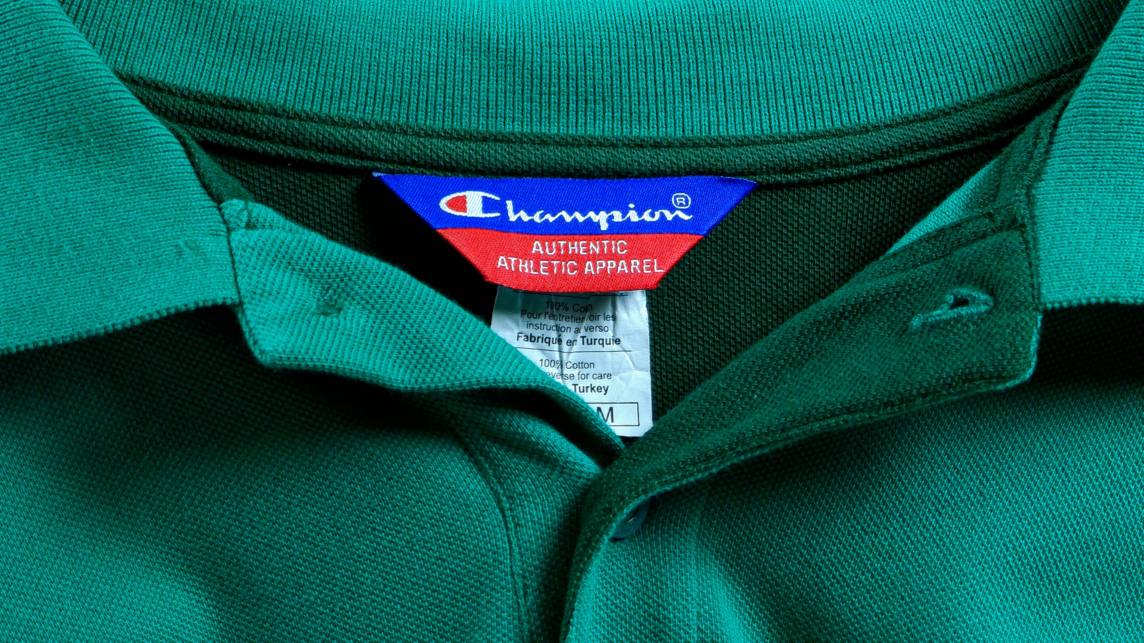 Champion - Green Polo T-Shirt 1990s Medium Vintage Retro