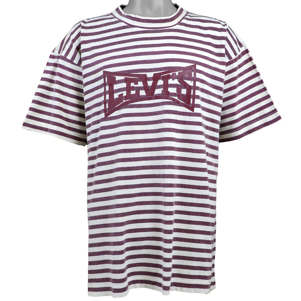 Levis - Red Stripes Spell-Out T-Shirt 1990s Large Vintage Retro