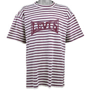 Levis - Red Stripes Spell-Out T-Shirt 1990s Large Vintage Retro