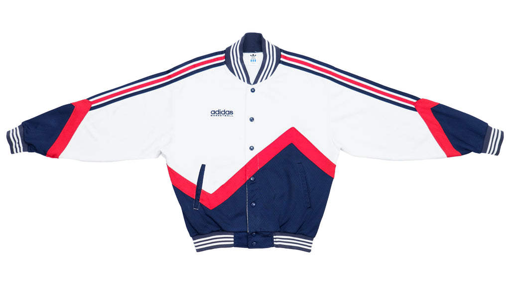 Adidas - Red, White & Blue Button Up Track Jacket 1990s Medium Vintage Retro