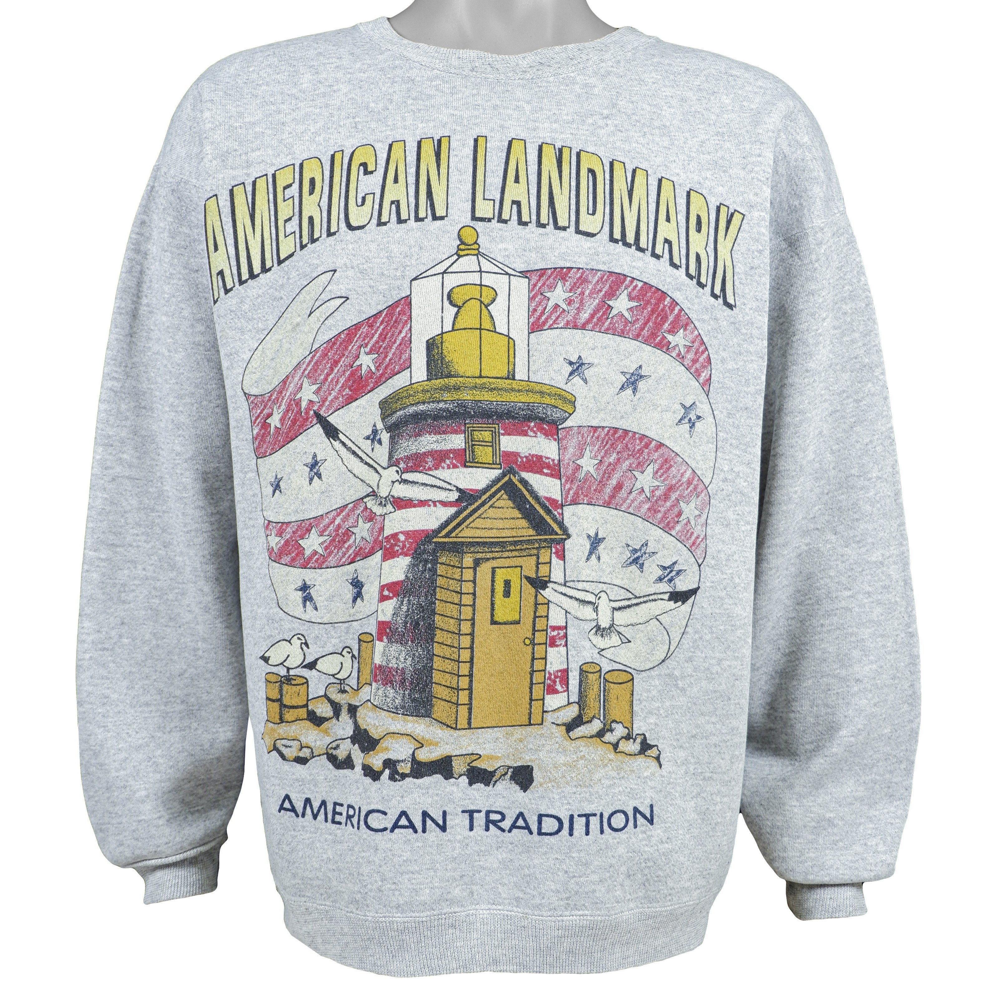 Vintage (Hanes) - American Landmark Crew Neck Sweatshirt 1990s Large Vintage Retro