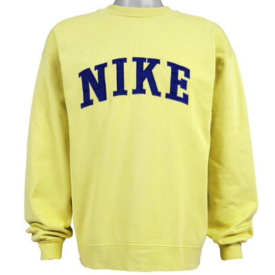 Nike - Yellow Big Spell-Out Crew Neck Sweatshirt 1990s Medium
