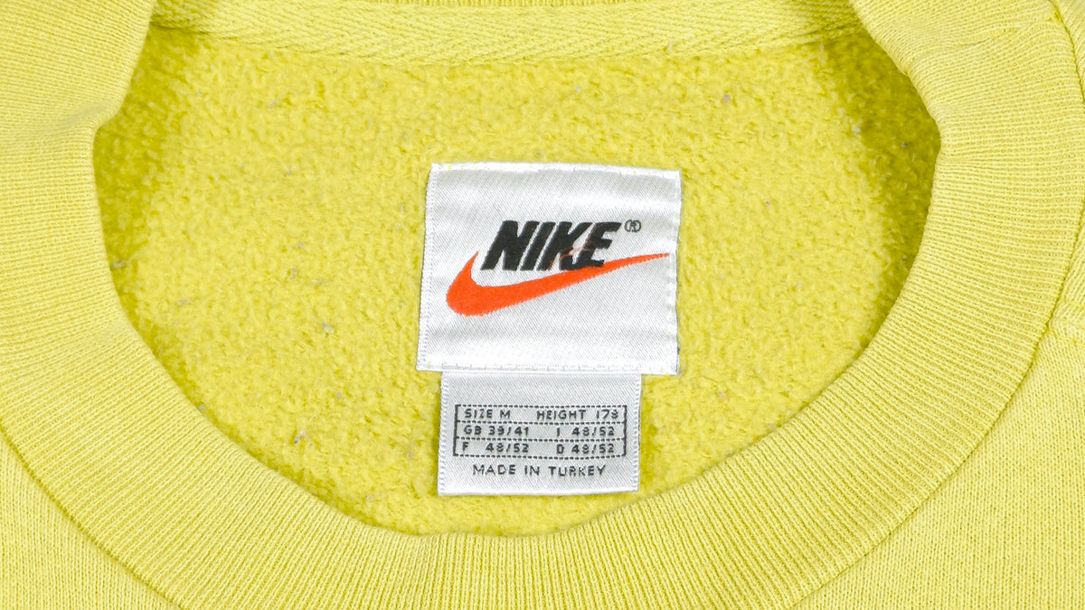 Nike - Yellow Big Spell-Out Crew Neck Sweatshirt 1990s Medium Vintage Retro