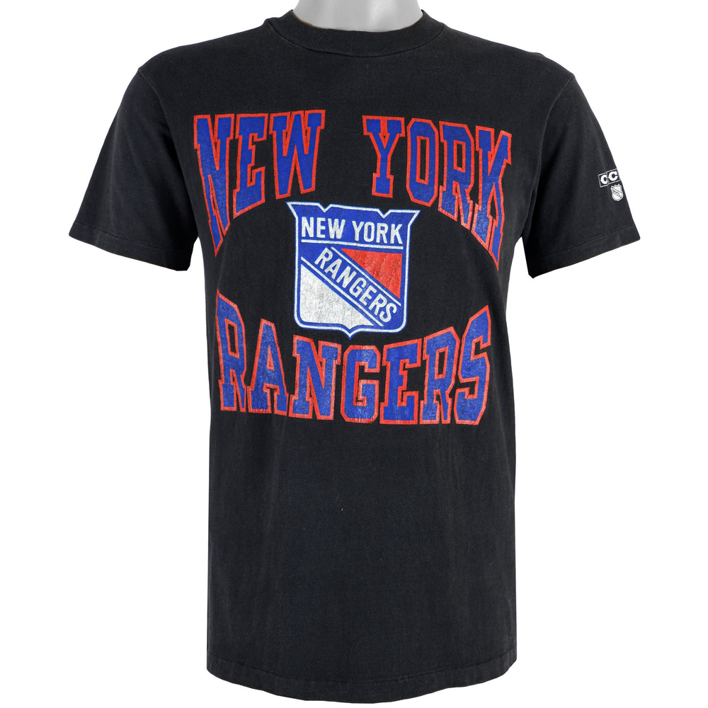 NHL (Hanes) - New York Rangers Spell-Out T-Shirt 1990s Medium Vintage Retro Hockey