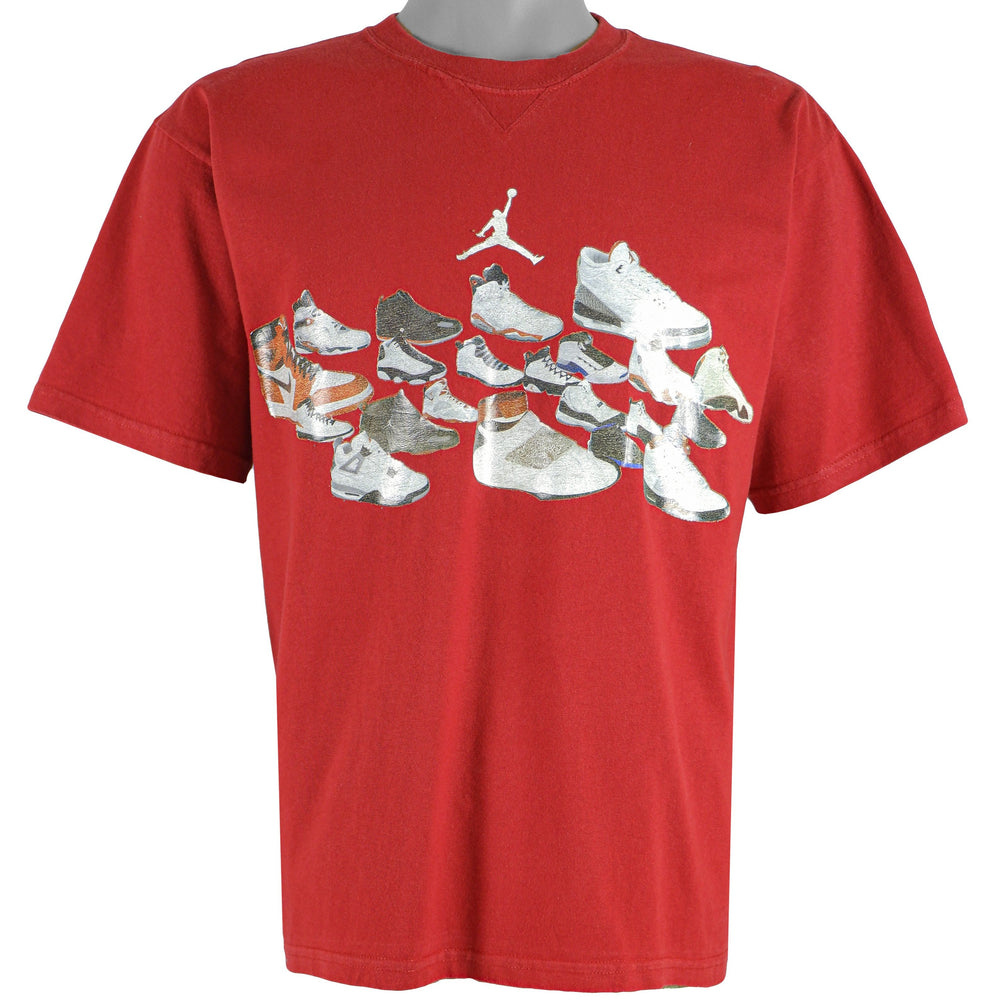 Jordan - Red Air Jordan Shoes T-Shirt 1990s Medium