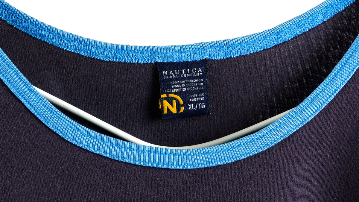 Nautica - Blue Spell-Out T-Shirt 1990s Large Vintage Retro
