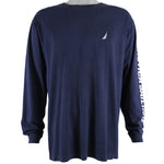 Nautica - Navy Blue Big Logo Long Sleeved Shirt 1990s Large Vintage Retro