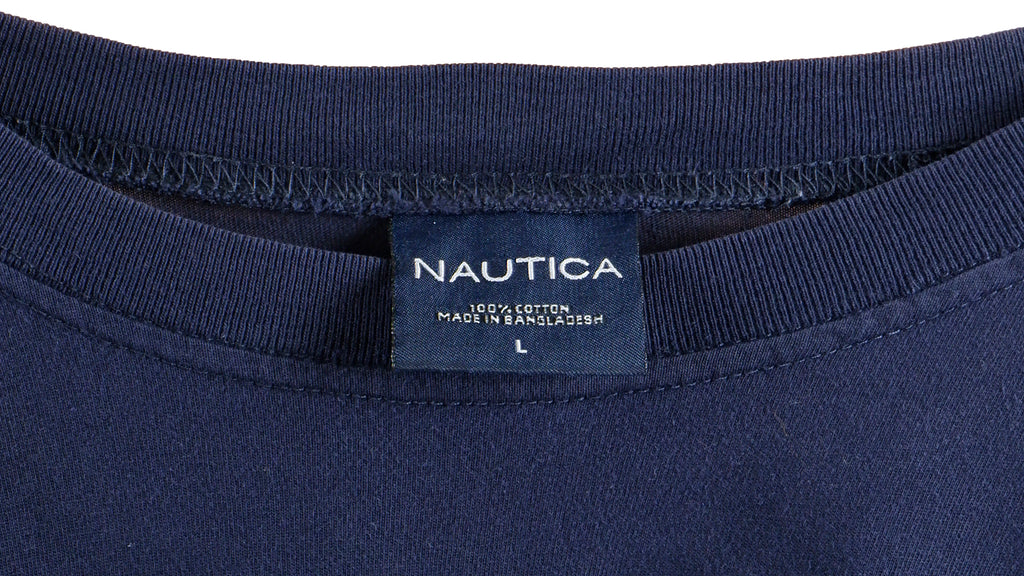 Nautica - Navy Blue Big Logo Long Sleeved Shirt 1990s Large Vintage Retro