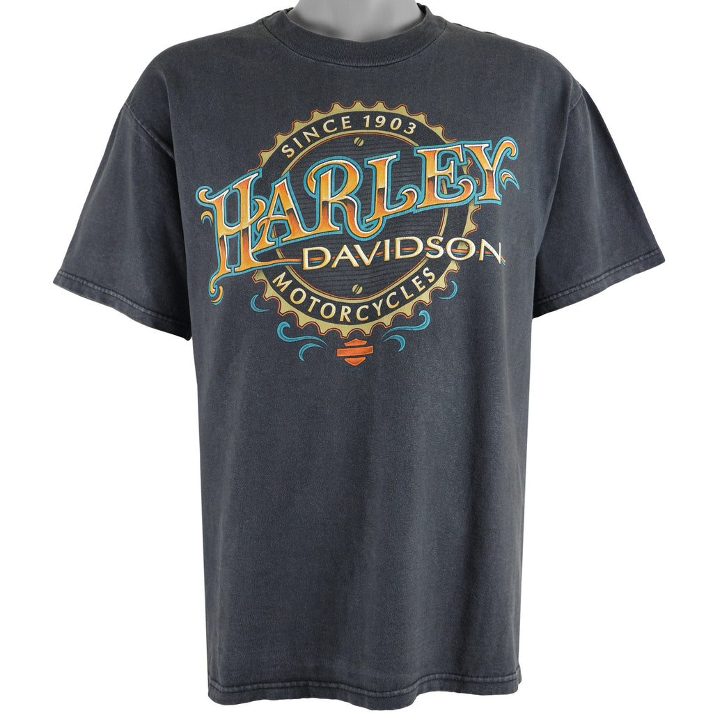 Harley Davidson - Black Spell-Out T-Shirt 1990s Large Vintage Retro