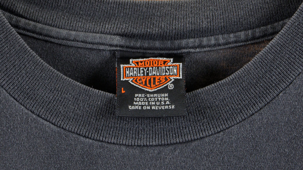 Harley Davidson - Black Spell-Out T-Shirt 1990s Large Vintage Retro