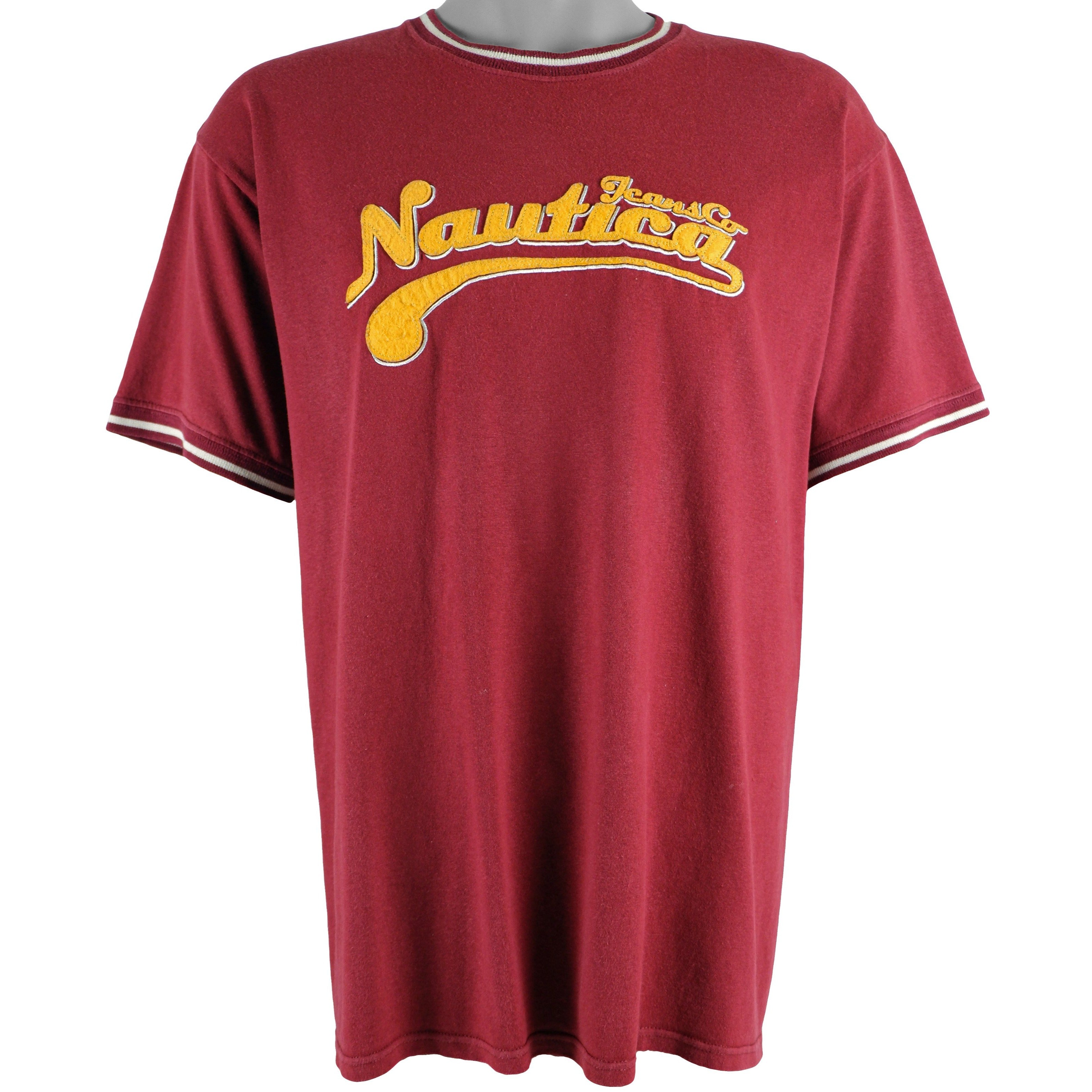 Nautica - Red Spell-Out T-Shirt 1990s Large Vintage Retro