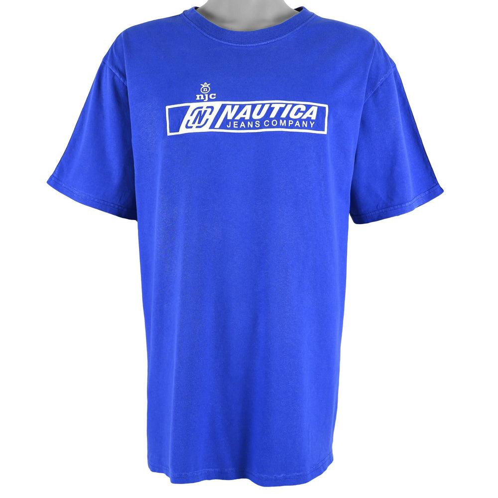Nautica - Blue Spell-Out T-Shirt 1990s X-Large Vintage Retro