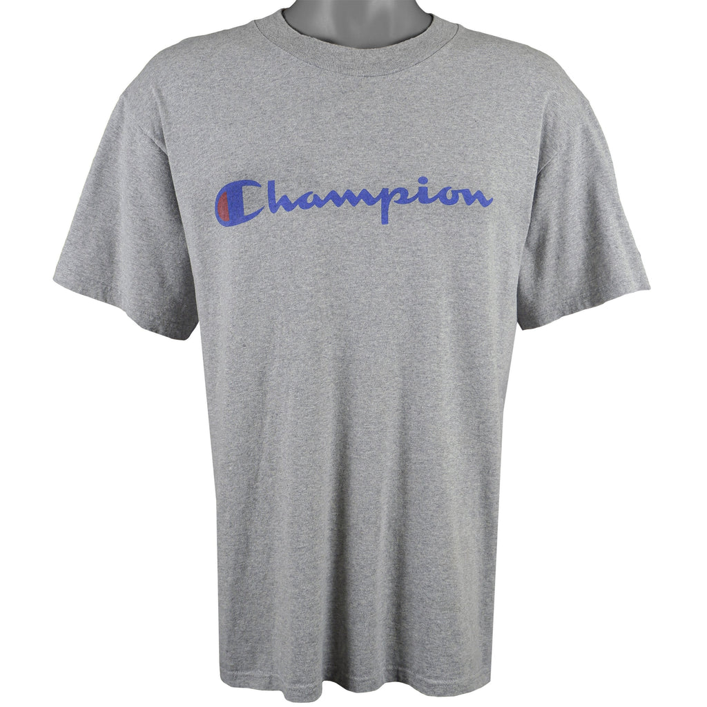 Champion - Grey Spell-Out T-Shirt 1990s Large Vintage Retro