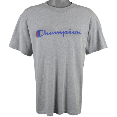 Champion - Grey Spell-Out T-Shirt 1990s Large
