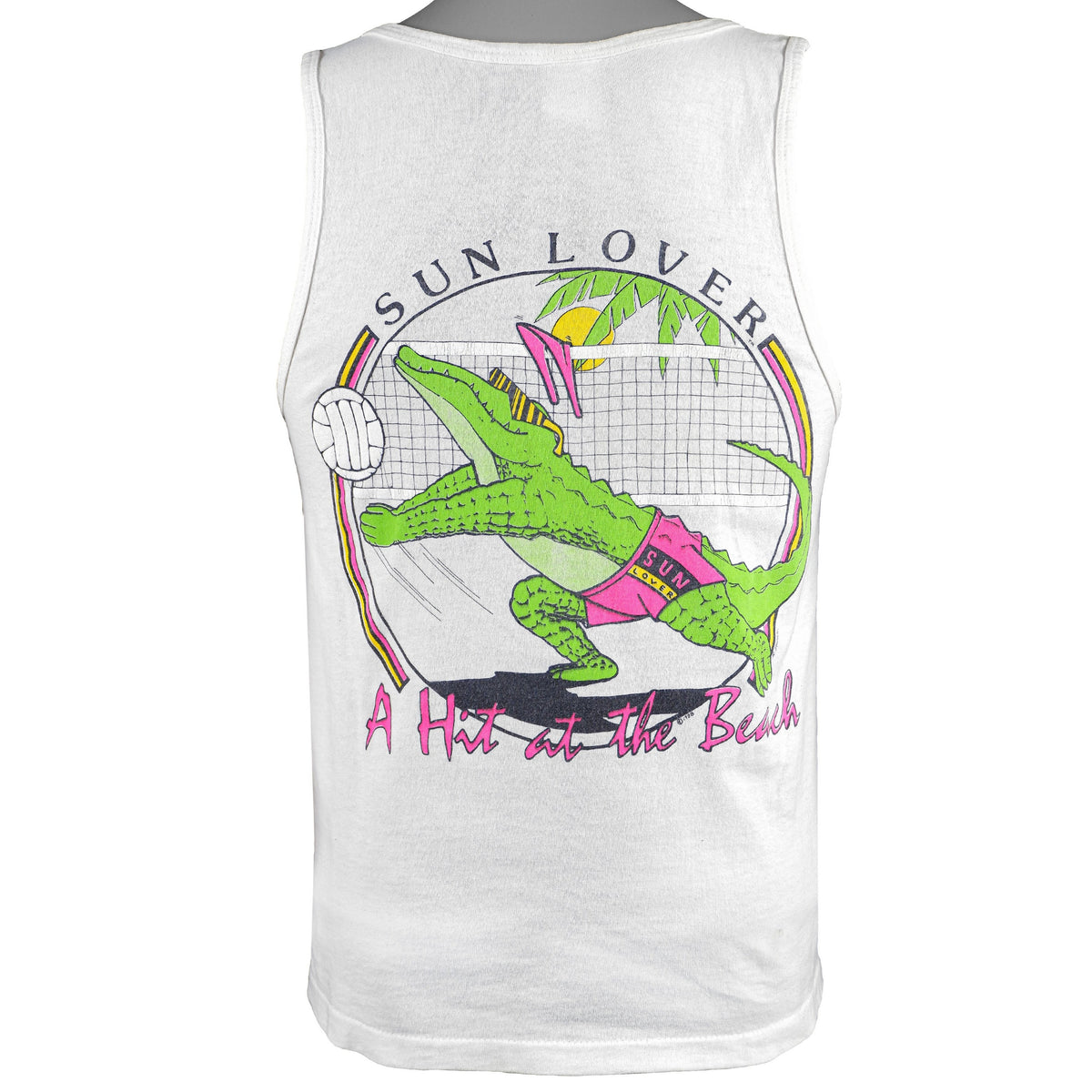 Vintage (Sun Lover) - White A Hit at the Beach Tank Top 1988 Medium