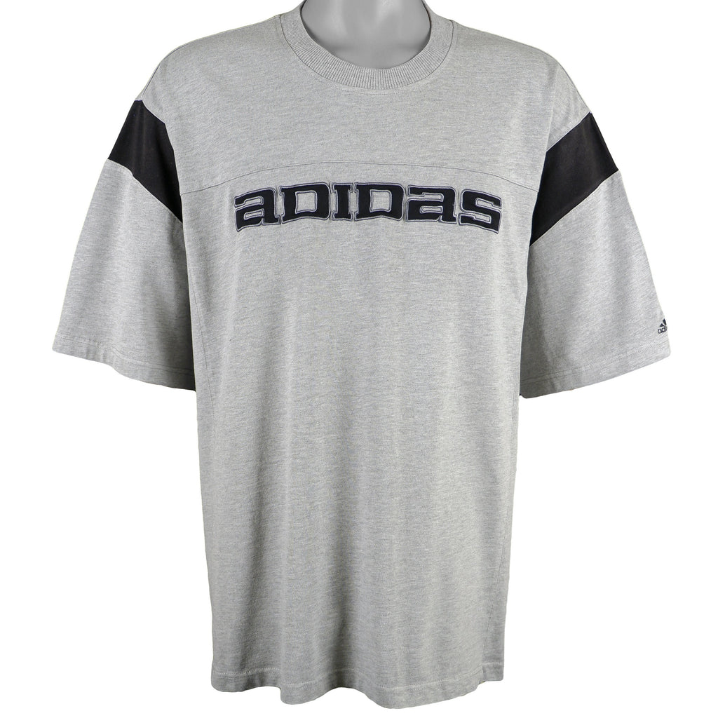 Adidas - Grey with Black Spell-Out T-Shirt 1990s X-Large Vintage Retro