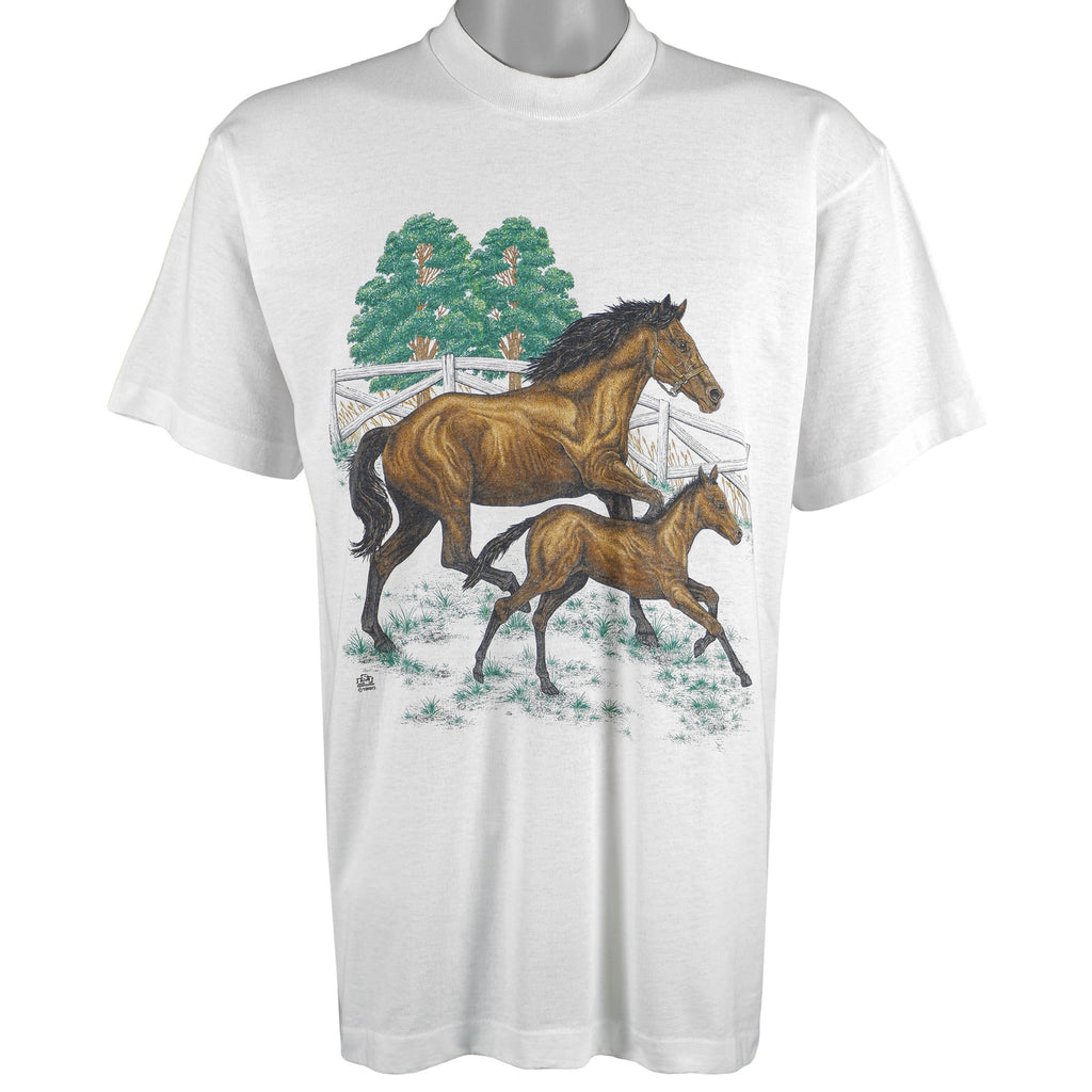 Vintage (Screen Stars) - White Horses Deadstock T-Shirt 1990 Large Vintage Retro 