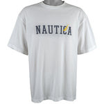 Nautica - White Spell-Out Deadstock T-Shirt 1990s Large Vintage Retro