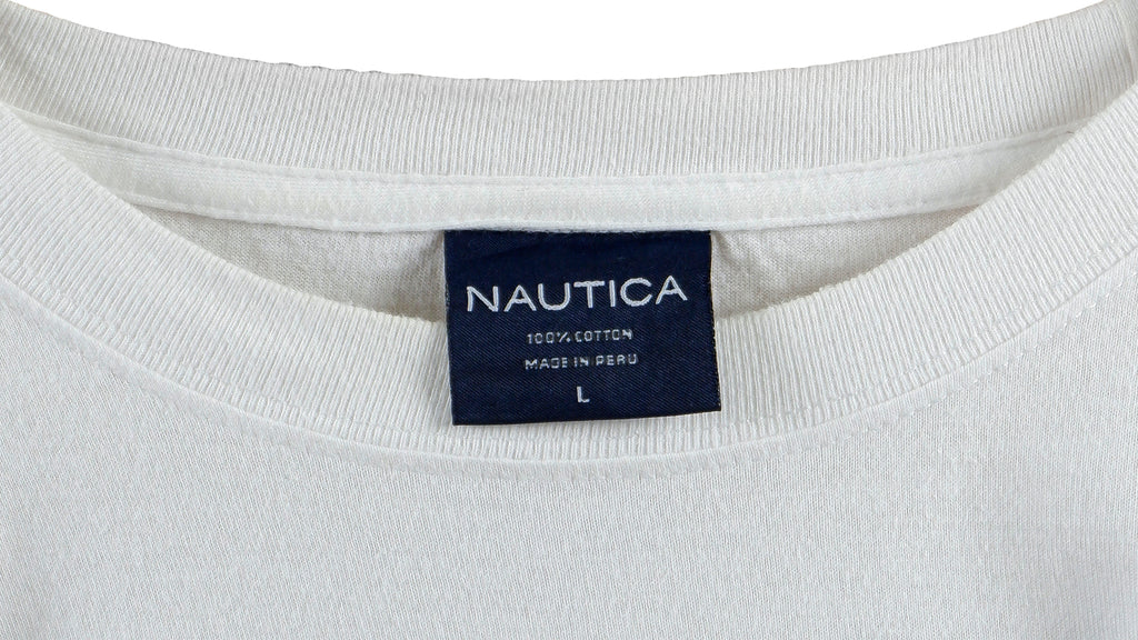 Nautica - White Spell-Out Deadstock T-Shirt 1990s Large Vintage Retro