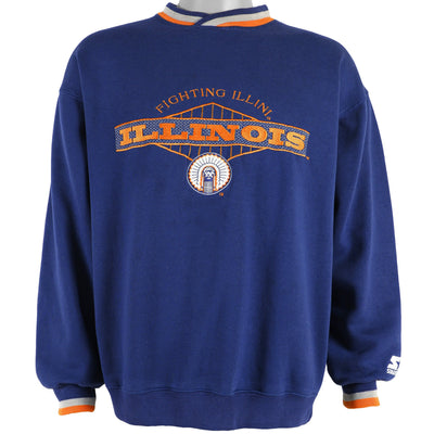 Starter (NCAA) - Fighting Illini Embroidered Crew Neck Sweatshirt 1990s Large