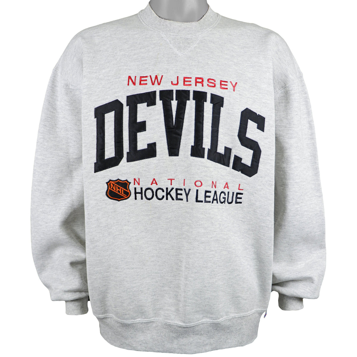 NHL (Russel Athletic) - New Jersey Devils Crew Neck Sweatshirt 1990s Large Vintage Retro Hockey