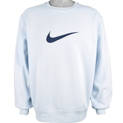 Nike - Blue Big Logo Crew Neck Sweatshirt 1990s Large