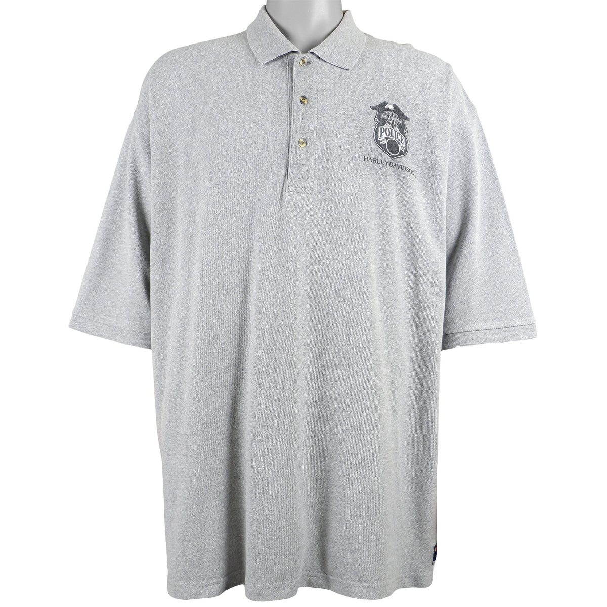 Harley Davidson - Grey Police Motorcycles 1/4-Button-Up T-Shirt 1990s XX-Large Retro