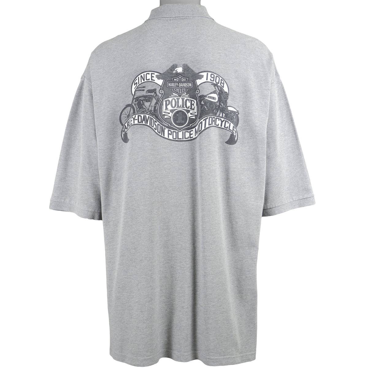 Harley Davidson - Grey Police Motorcycles 1/4-Button-Up T-Shirt 1990s XX-Large