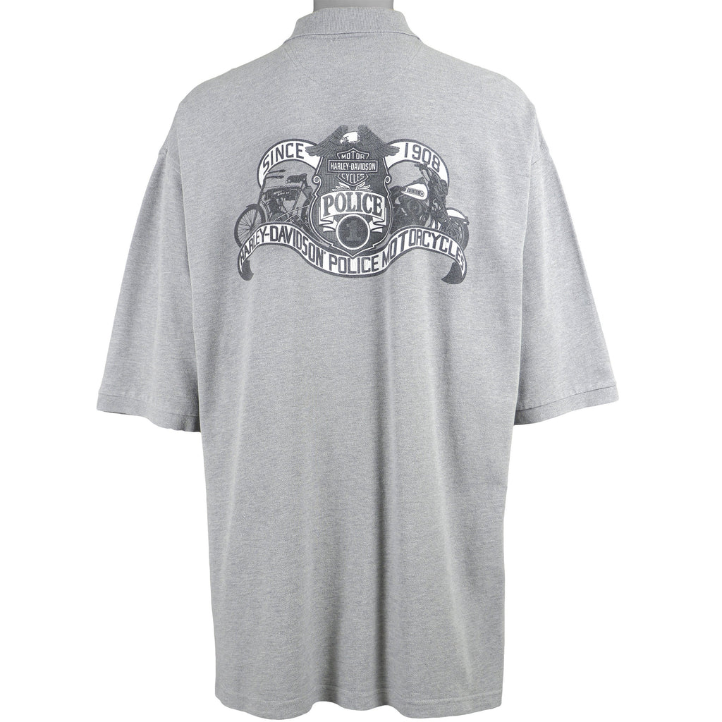 Harley Davidson - Grey Police Motorcycles 1/4-Button-Up T-Shirt 1990s XX-Large