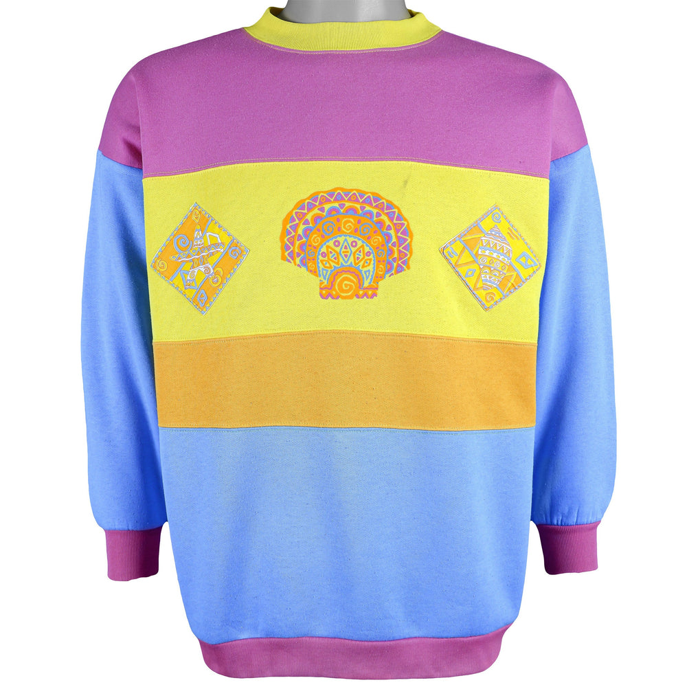 Vintage (Smartline) - Colorblock & Geometric-Patterned Sweatshirt 1990s Medium Vintage Retro 