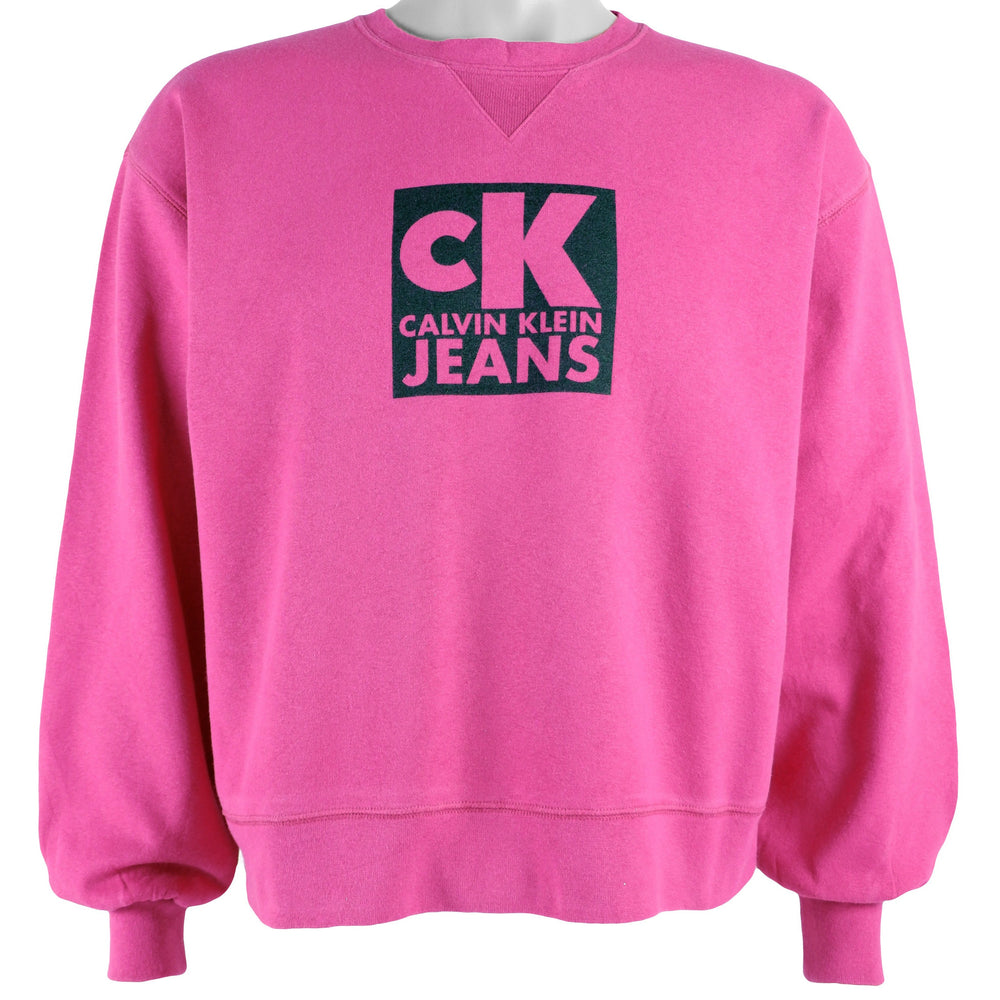 Calvin Klein - Pink Spell-Out Crew Neck Deadstock Sweatshirt 1990s Large Vintage Retro