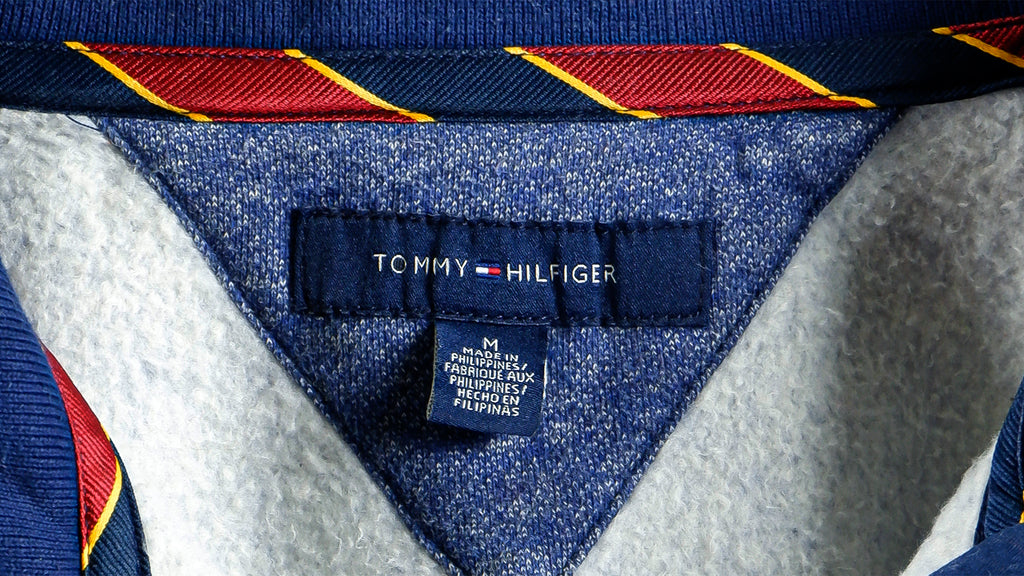 Tommy Hilfiger - Blue Spell-Out 1/4 Zip Sweatshirt Medium Vintage Retro
