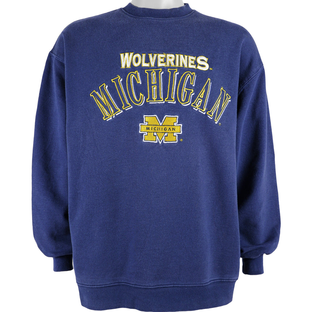NFL (Logo Athletic) - Michigan Wolverines Crew Neck Sweatshirt 1990s Large Vintage Retro