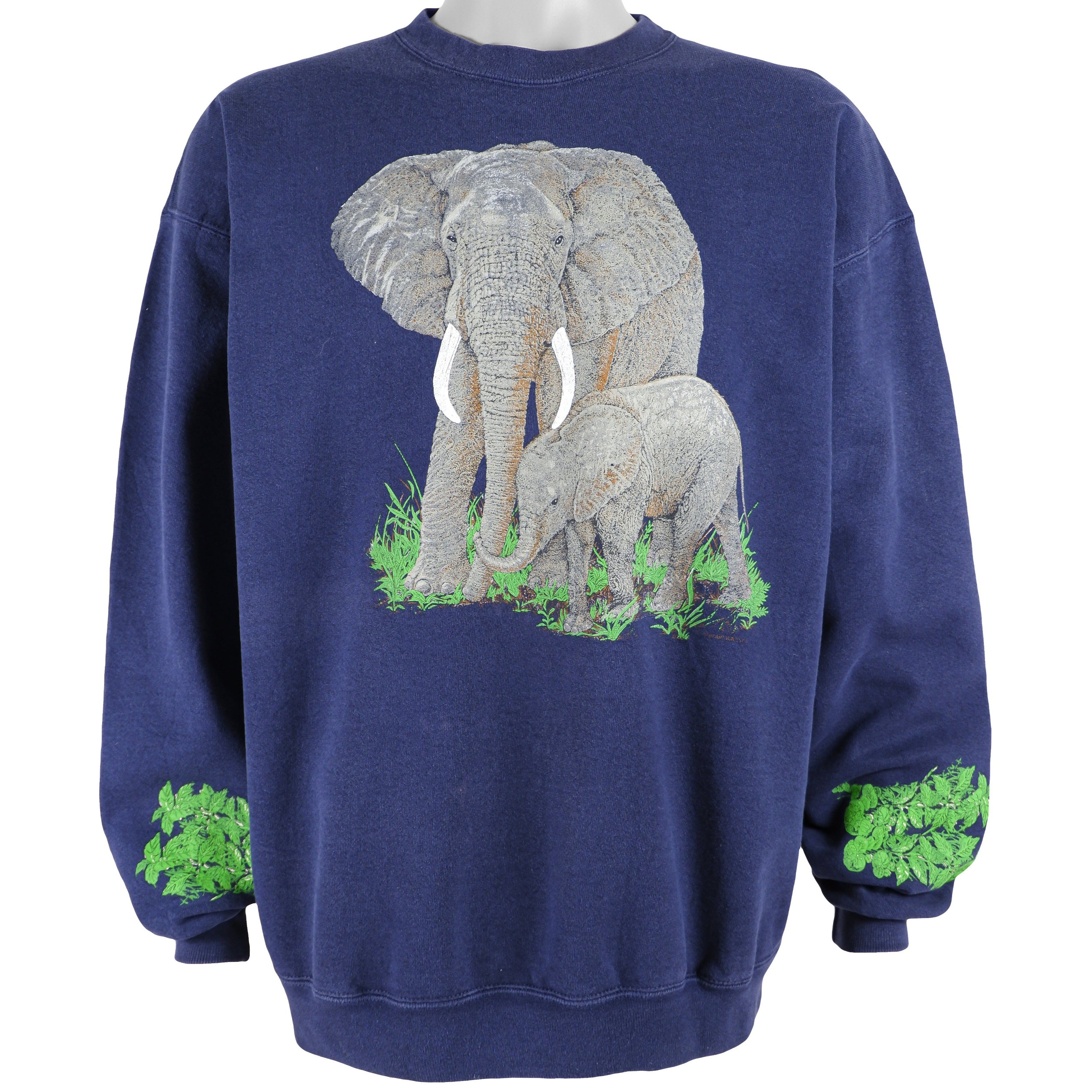 Vintage (Team Edition) - Elephants Printed Crew Neck Sweatshirt 1990s X-Large Vintage Retro