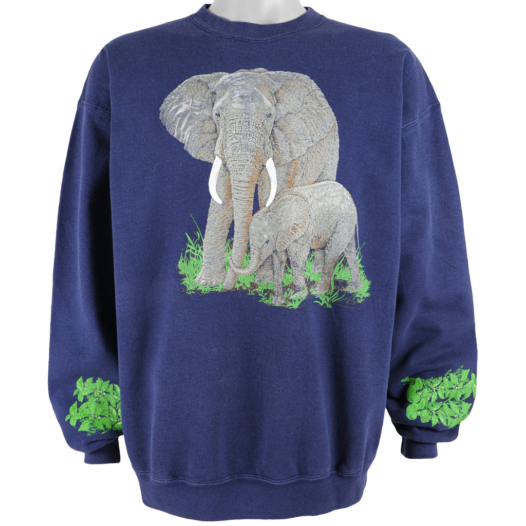 Vintage (Team Edition) - Elephants Printed Crew Neck Sweatshirt 1990s X-Large Vintage Retro