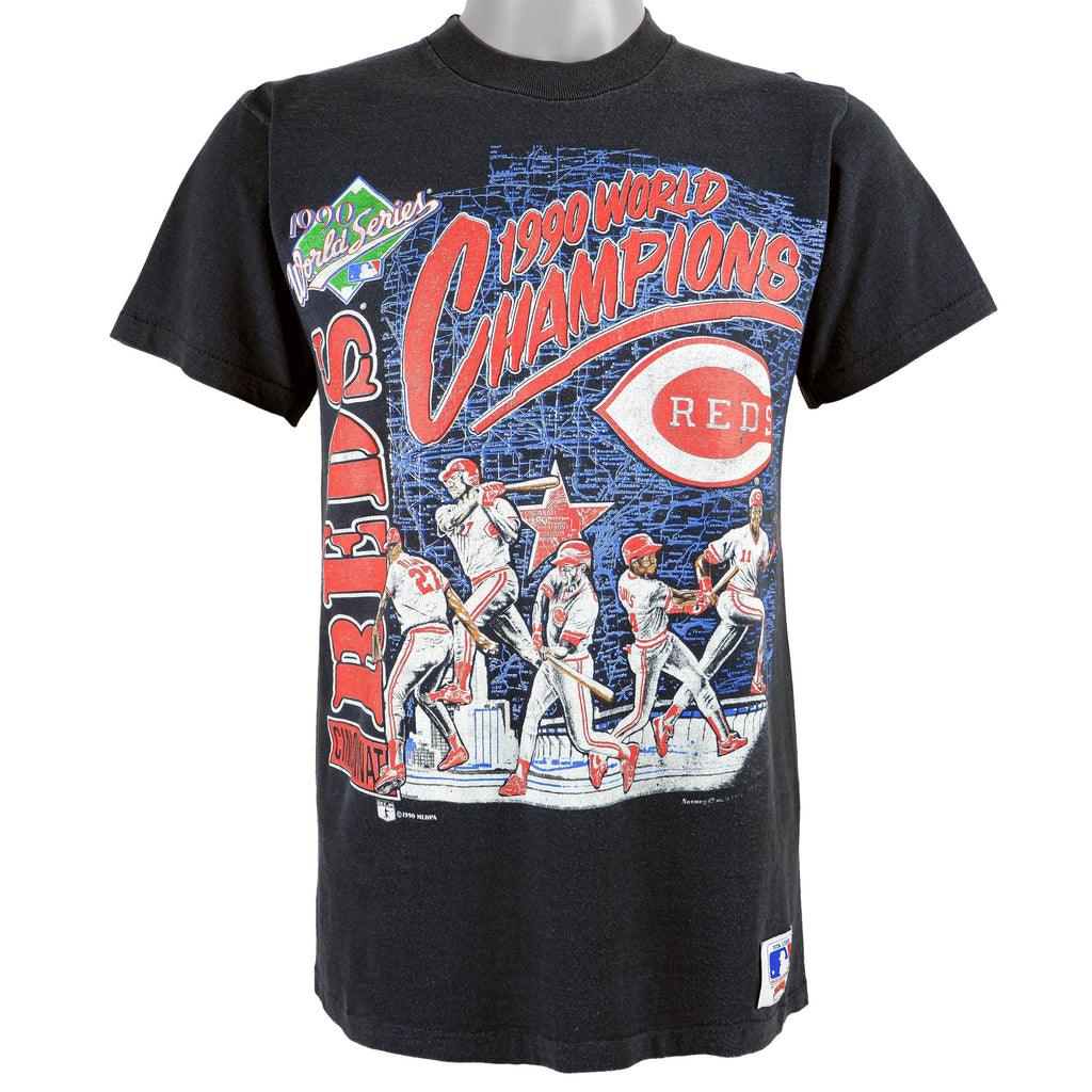 MLB (Nutmeg) - Cincinnati Reds World Champions T-Shirt 1990 Medium Vintage Retro Baseball