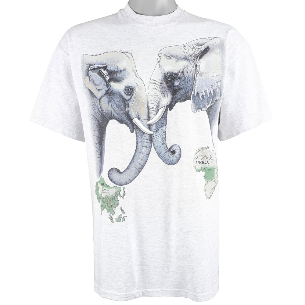 Vintage (Hanes) - Africa - Asia Elephants T-Shirt 1992 Large Vintage Retro
