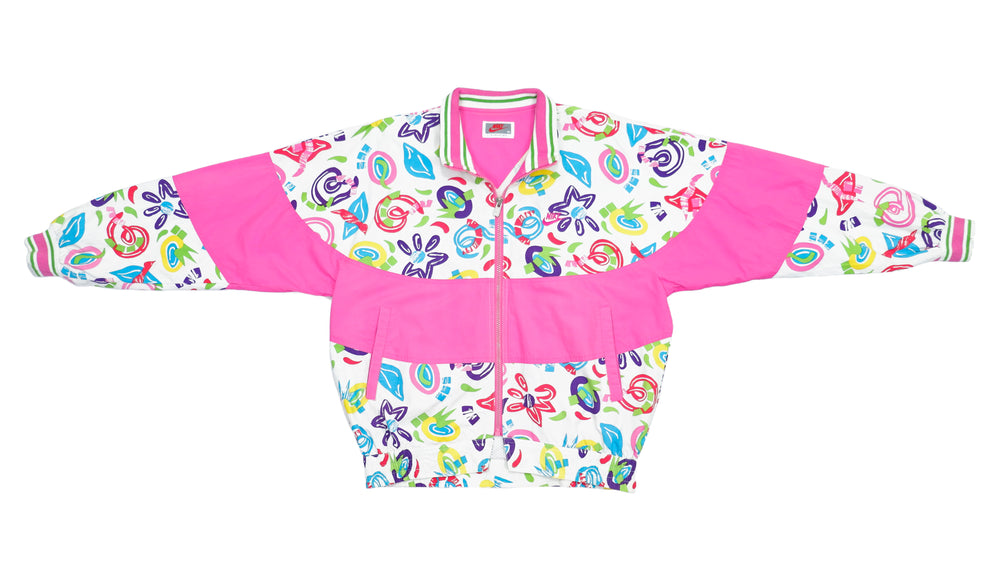 Vintage Retro Grey Tag Nike - Pink & Patterned Track Jacket 1980s Medium