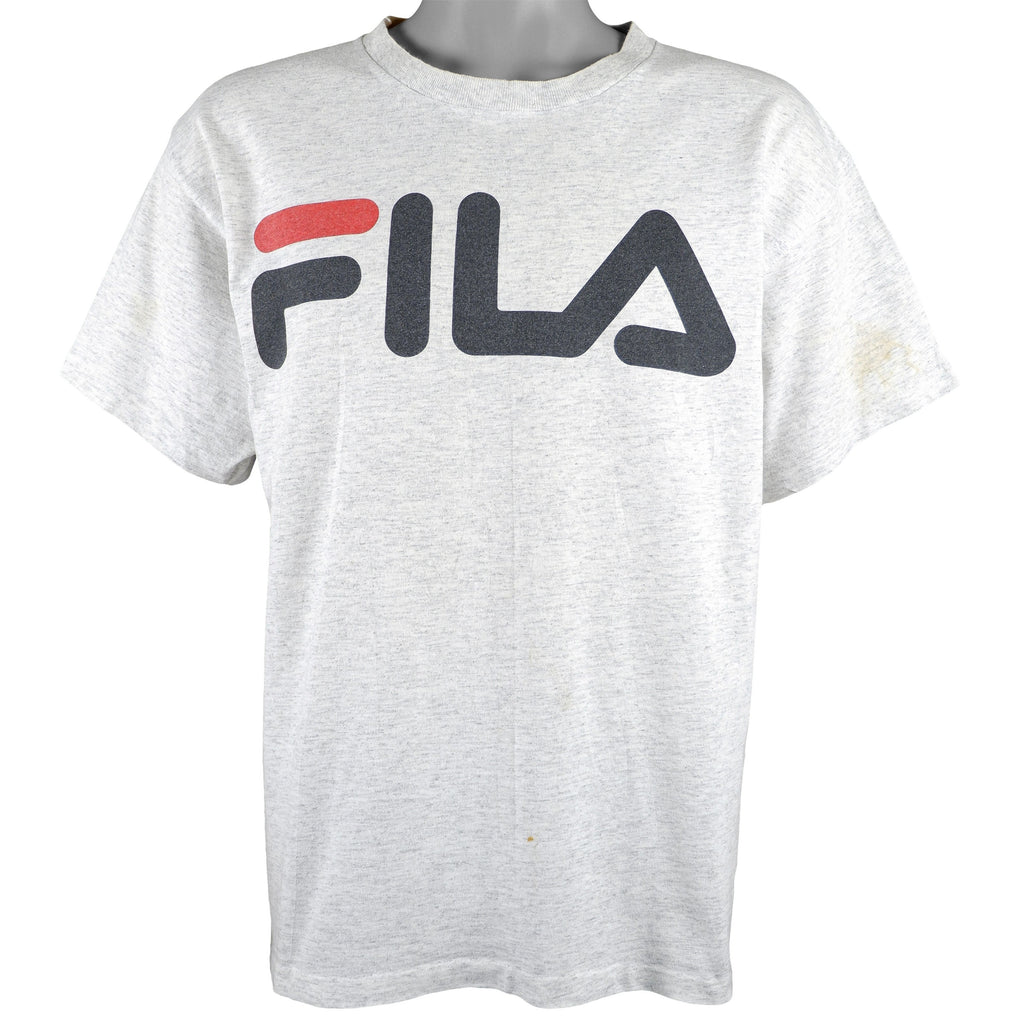 FILA - Grey Big Logo T-Shirt 1990s Medium Vintage Retro