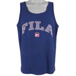 FILA - Blue Spell-Out Tank Top 1990s Large
