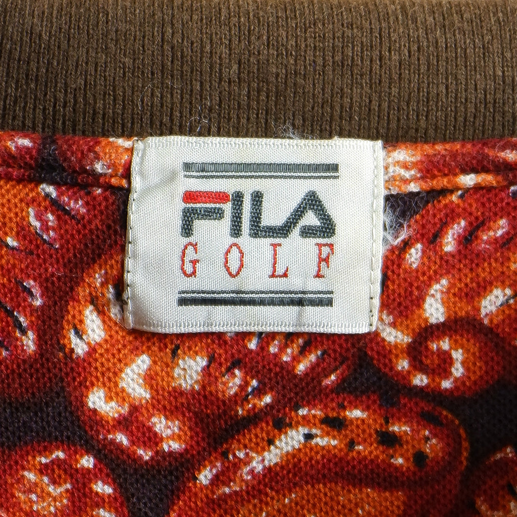 FILA - Orange & Red Golf T-Shirt 1990s Medium Vintage Retro 