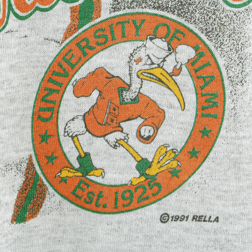 NCAA (Jerzees) - Miami Hurricanes Deadstock T-Shirt 1991 Large Vintage Retro Football College