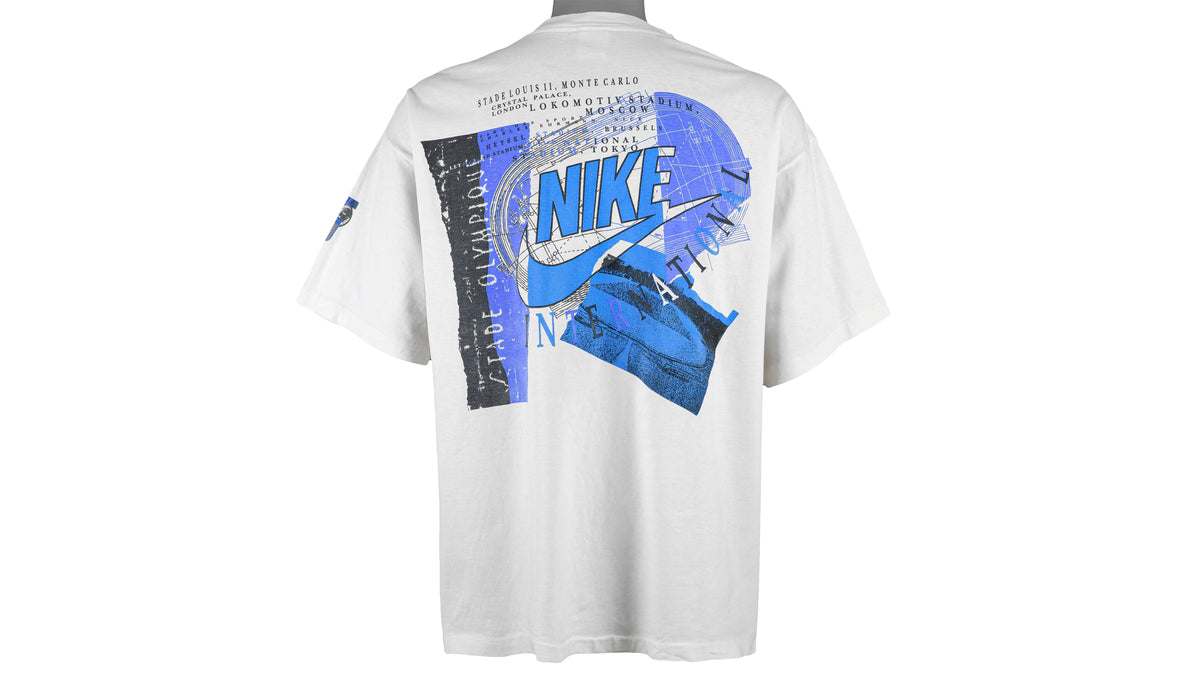 Nike - White International T-Shirt 1990s Large Vintage Retro