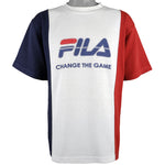 FILA - Blue, White & Red Spell-Out T-Shirt 1990s Large