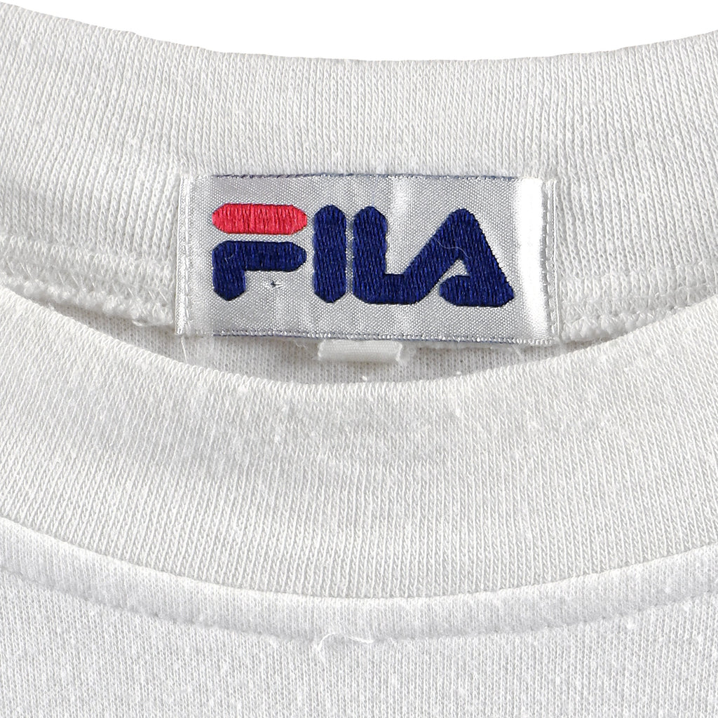 FILA - White, Red & Blue Spell-Out T-Shirt 1990s Large Vintage Retro
