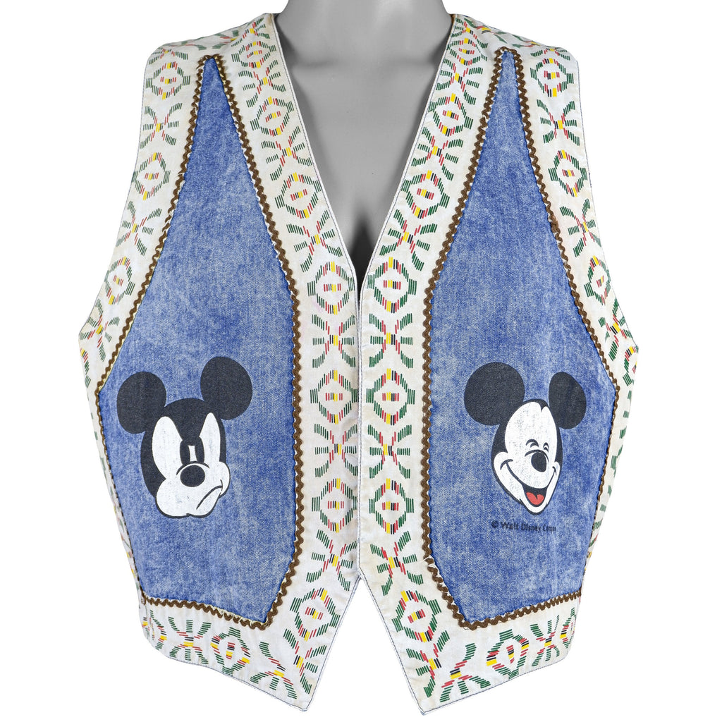 Disney (Poppins) - Mickey Mouse Jean Vest 1990s Medium Vintage Retro