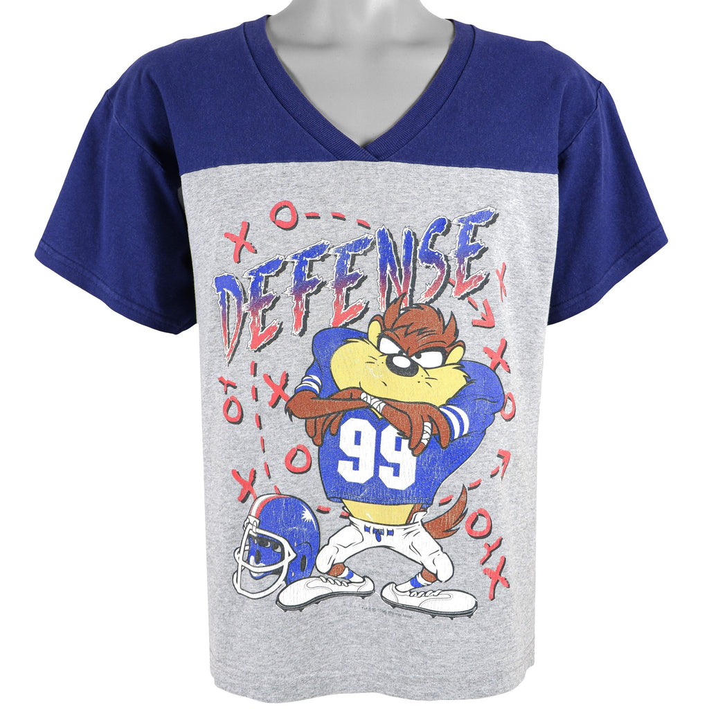 Looney Tunes - Taz Defense Spell-Out T-Shirt 1996 Medium Vintage Retro Football