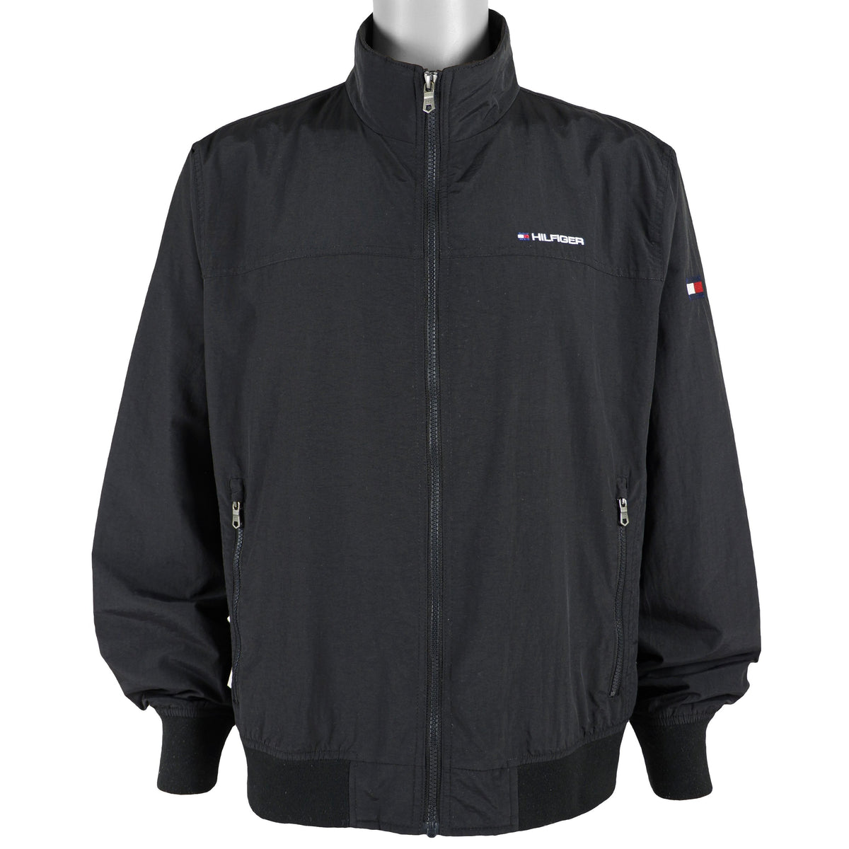 Tommy Hilfiger - Black Harrington Spell-Out Jacket X-Large Vintage Retro